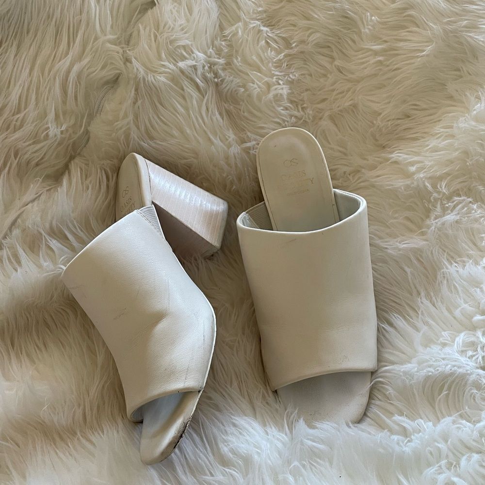 White heeled mules